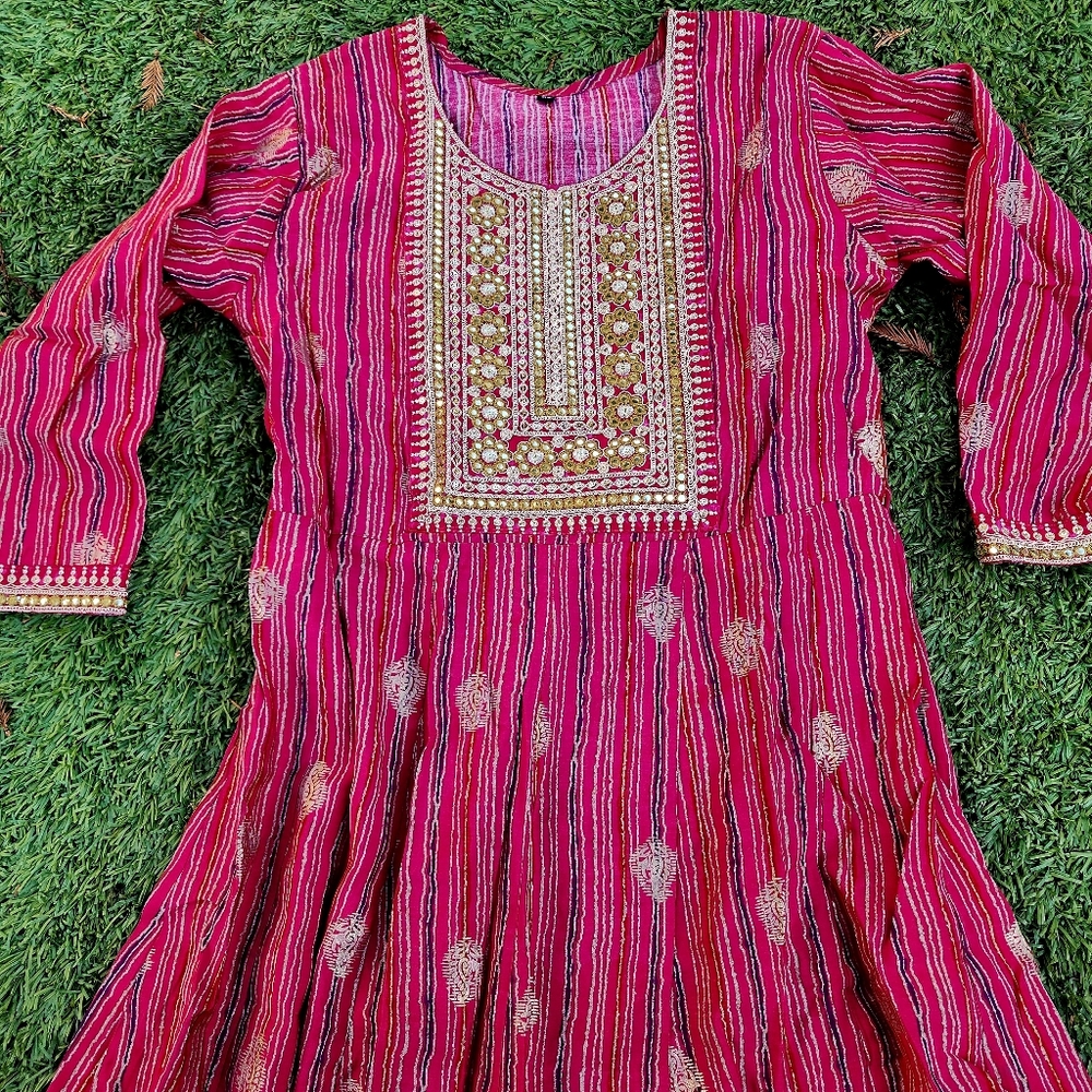 Salwar Three Piece Set In Vibrant Pink With Gota Detailing Size Small